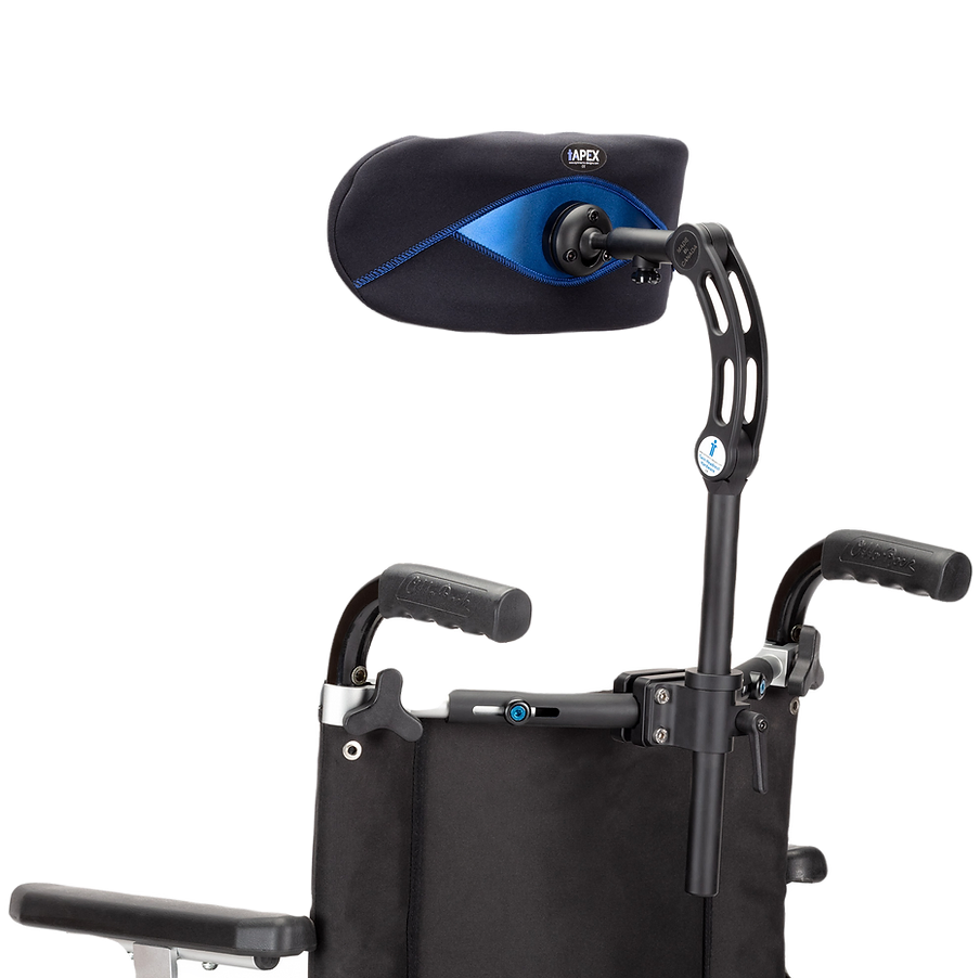 Apex hodestøtte montert på rullestol. Produtkbilde